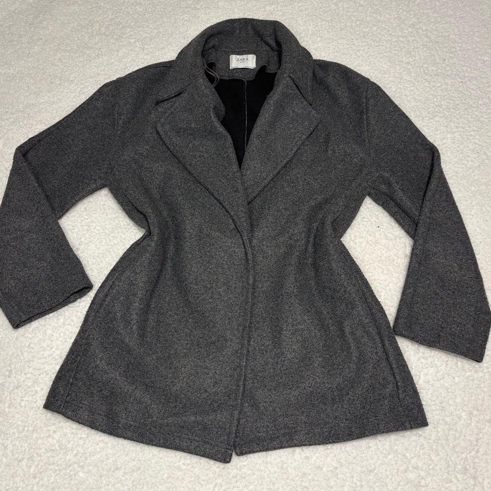 Zara Women Gray Felt Texture Short Open Peacoat